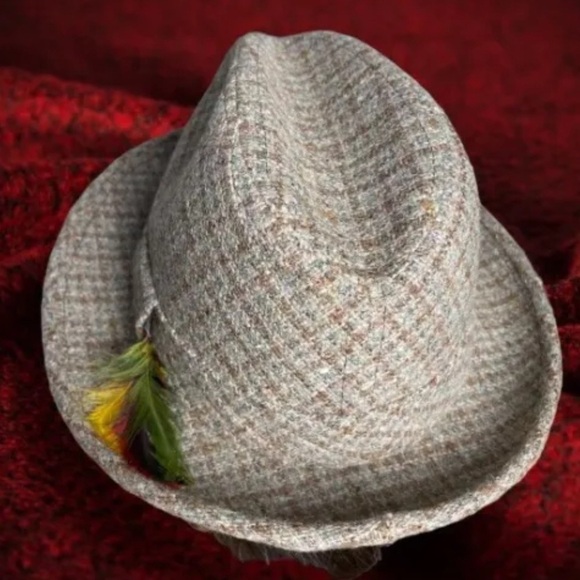Vintage Adam New York USA Wool Hat Lined/Feathered Tweed Fedora Sz 6 3/4 Cap New - Picture 8 of 10